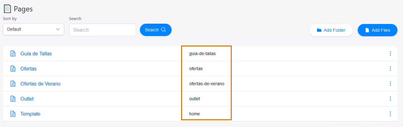 Page list with routes